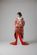 赤 鳳凰に鶴 扇/ IU11594