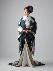 紺地赤花図/IU00618