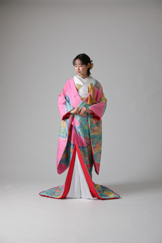 ピンク 流水に花/IU00412