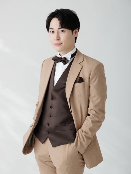 ノッチドラペルサテンベスト/キャメル