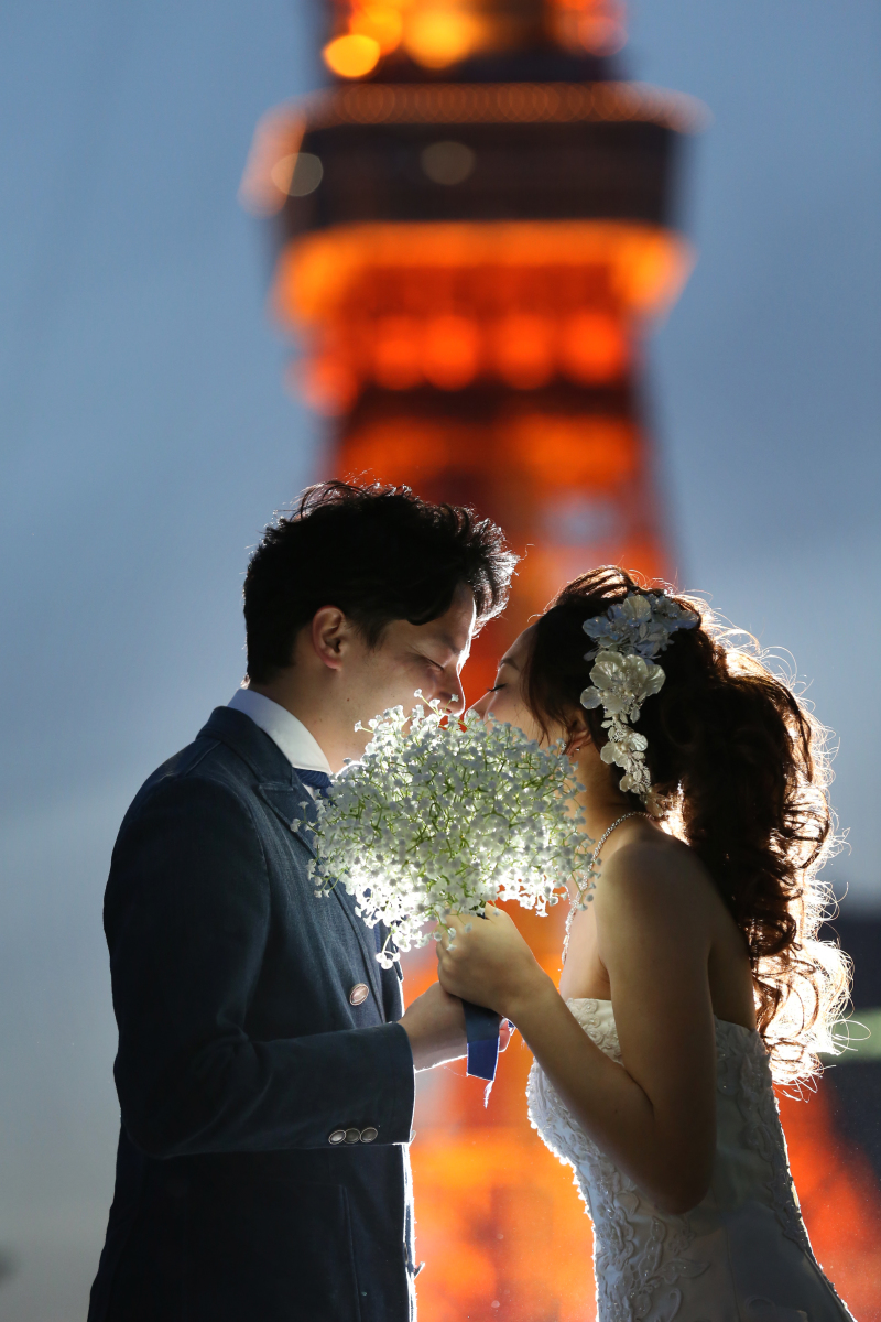 ブーケで隠して