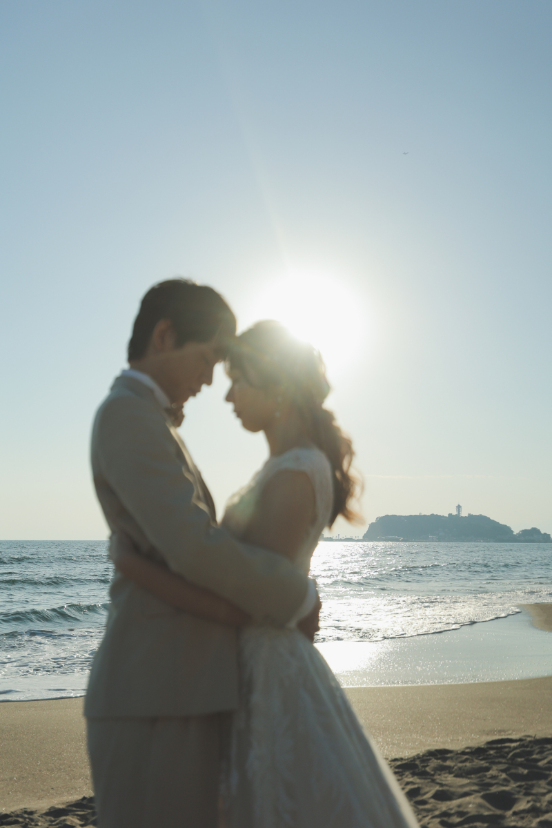 夕日、 江ノ島