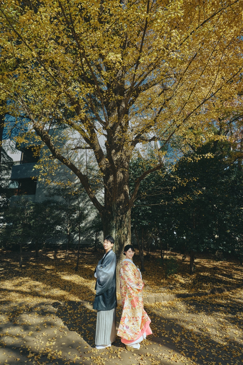 銀杏の木の下で