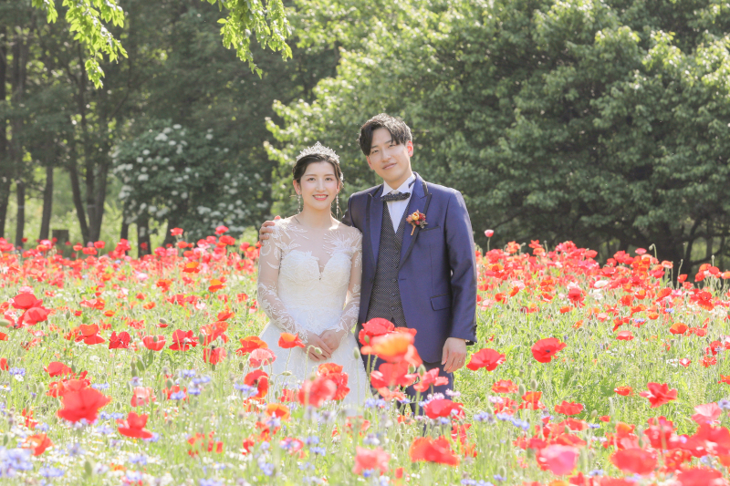 春が感じられるお花畑で