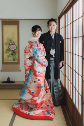 屋内庭園にて。