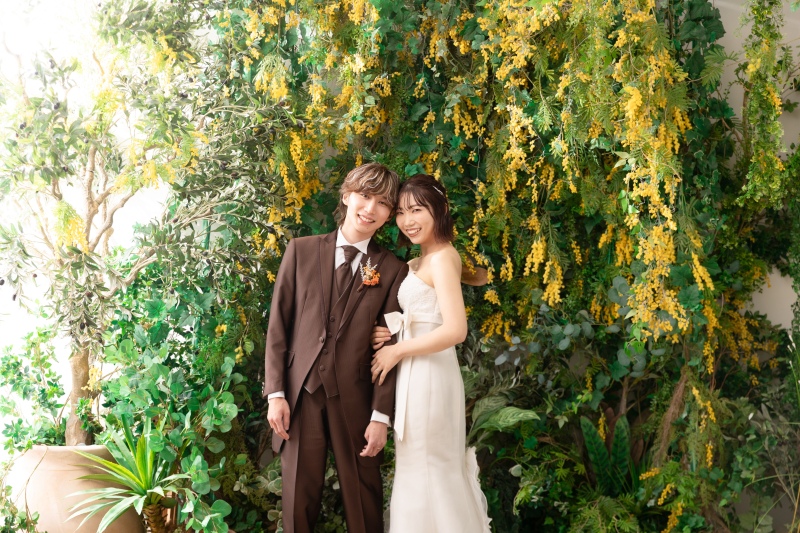 ミモザの背景で!