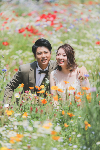 並木と、お花と、芝生と