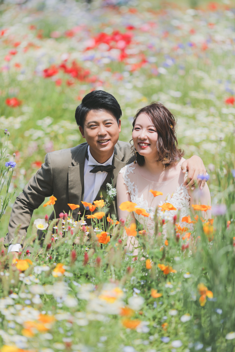 並木と、お花と、芝生と