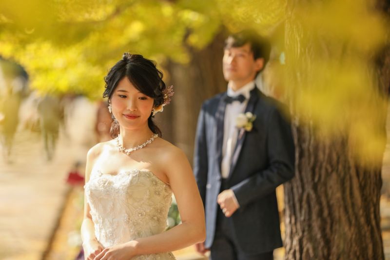 イチョウのベールをしているよう