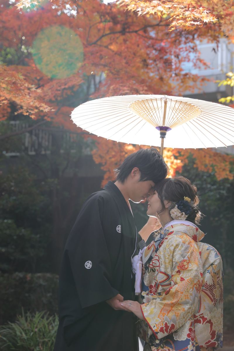 秋の光がおふたりを包んでいます