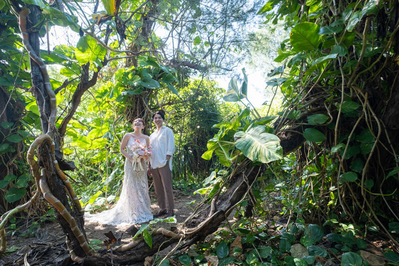 沖縄らしい亜熱帯の植物に囲まれた撮影地