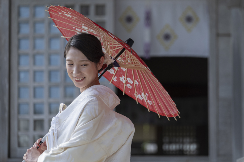 和傘を使って撮影