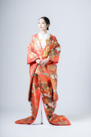 朱地菱文に鶴
