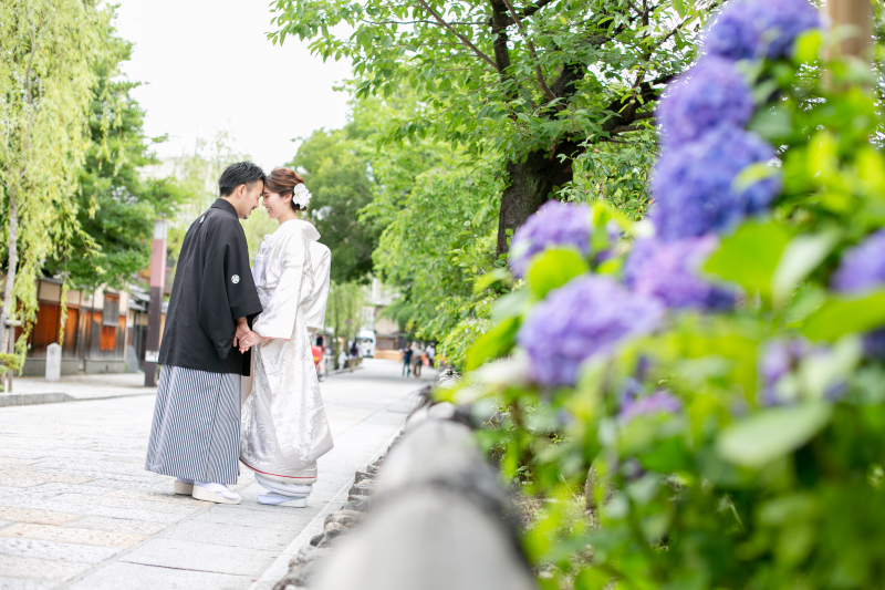 祇園と紫陽花♪ジューンブライド和婚フォト
