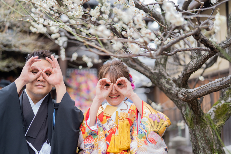梅が咲いておめでたく♪京都と和婚フォト