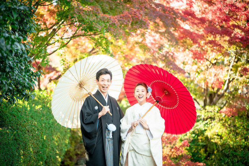京フォトでおふたりらしく♪笑顔と紅葉