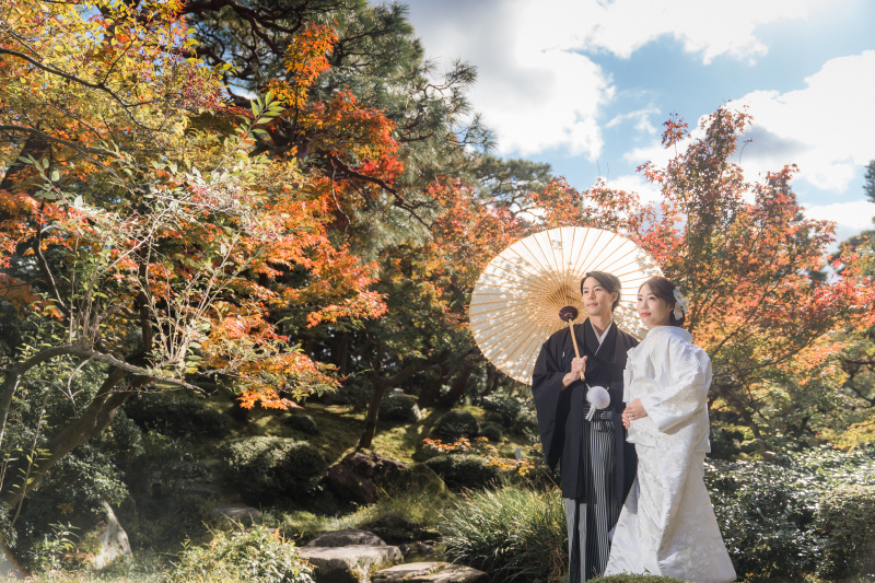 紅葉で一枚を美しく♪庭園和婚フォト