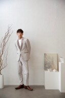 Peral white×ノーカラーシャツ