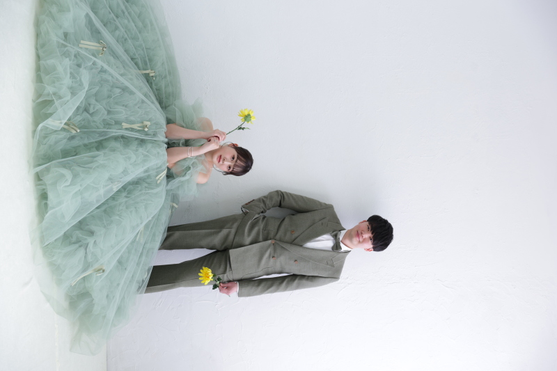 リボンスカートがトレンド感満載♡グリーンドレス