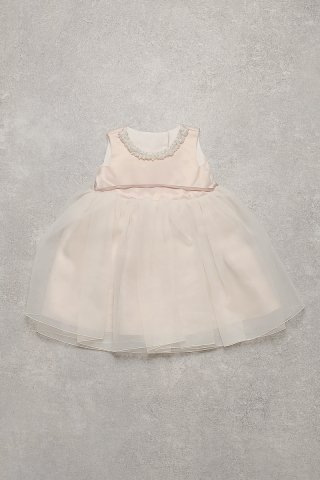 【女の子】ベージュ×サテンパール