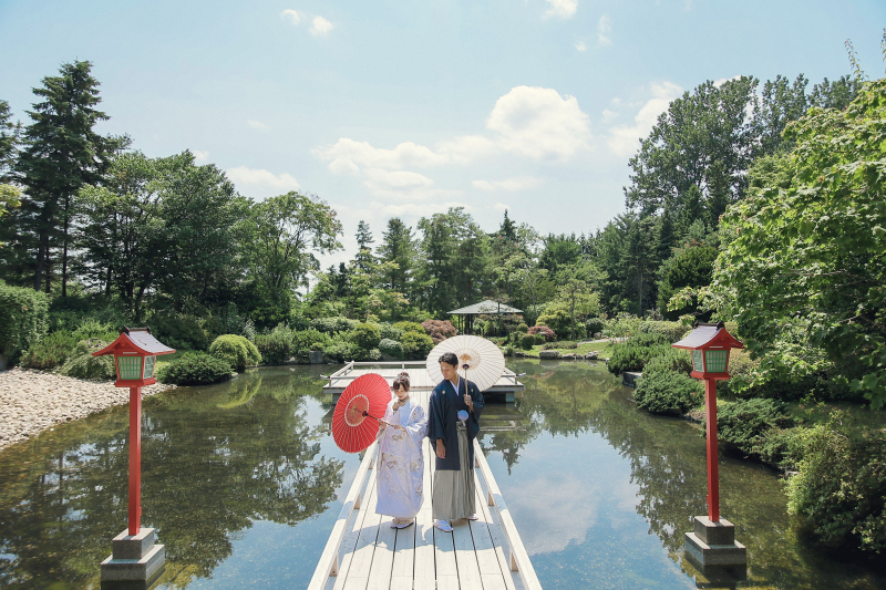 日本庭園とお花畑と
