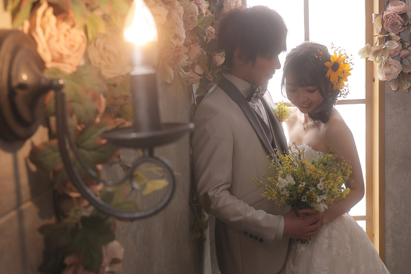 一緒にブーケをもって