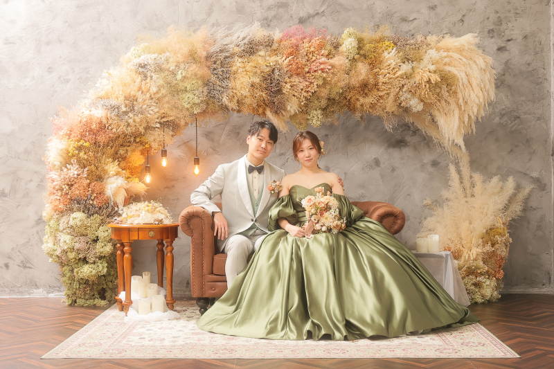 洋装×ドライフラワー