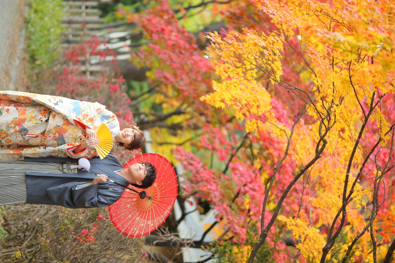 紅葉の下で傘を差しながら❁