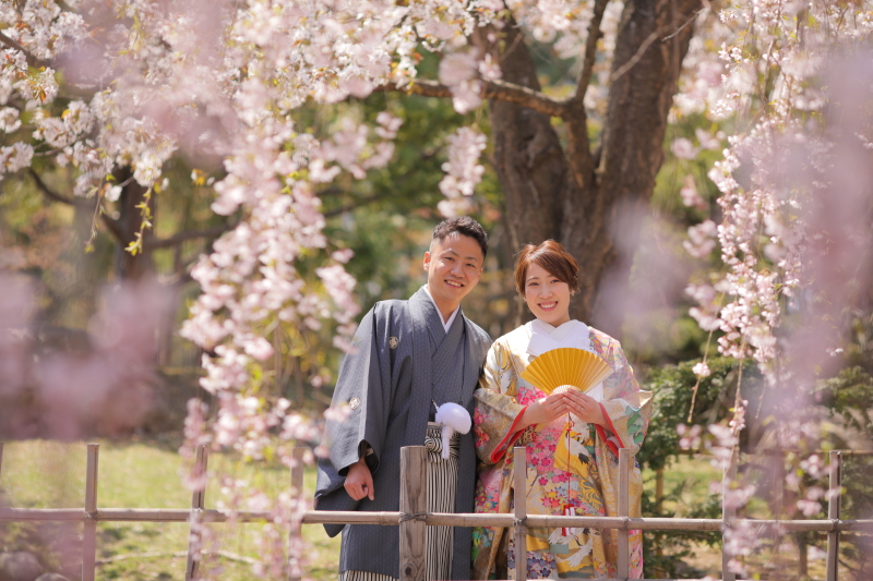 枝垂桜の中から！