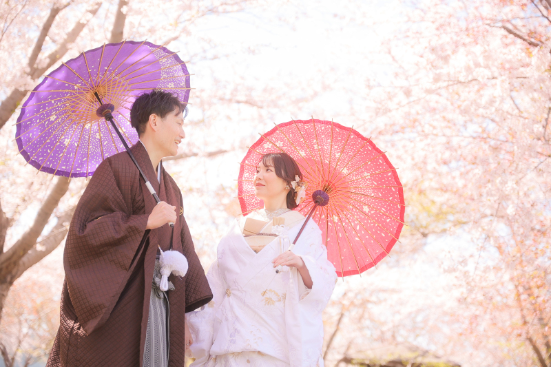 お2人の奥に広がる桜景色