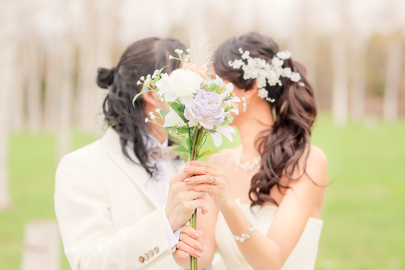 最後はお持ち込みいただいたお花を使って