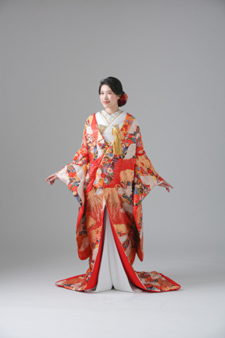 色打掛_髪散し鶴鴛鴦孔雀【IU00592】