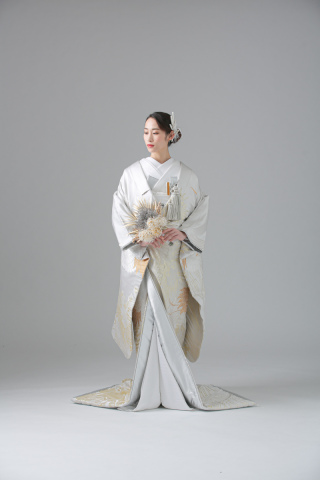 白無垢_銀地針松に飛翔鶴【WU00174】