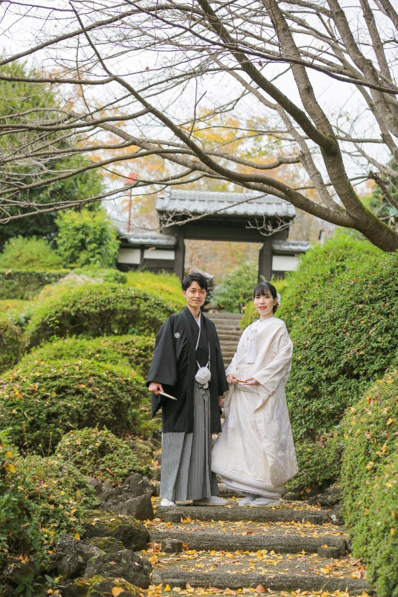 和装に合う公園での撮影