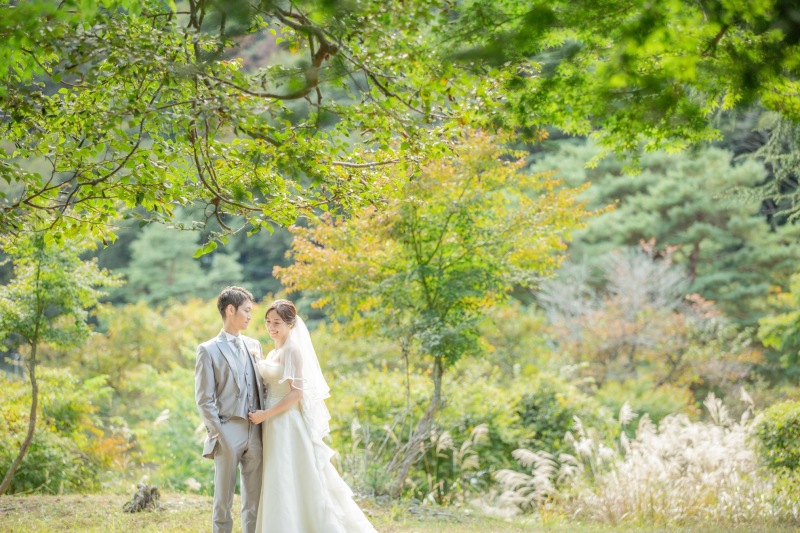 湖畔は少し色づいた葉と緑が綺麗なコントラスト