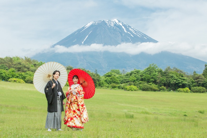 高原で富士山が見えました