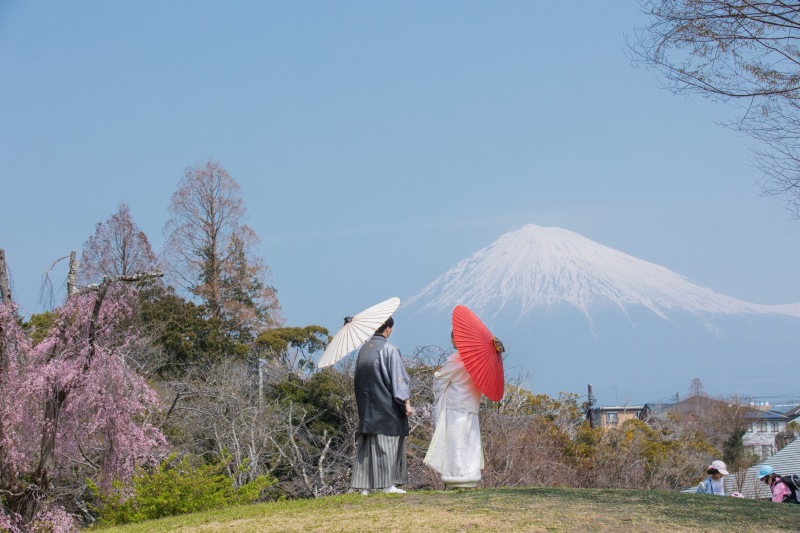 和傘と富士山バック