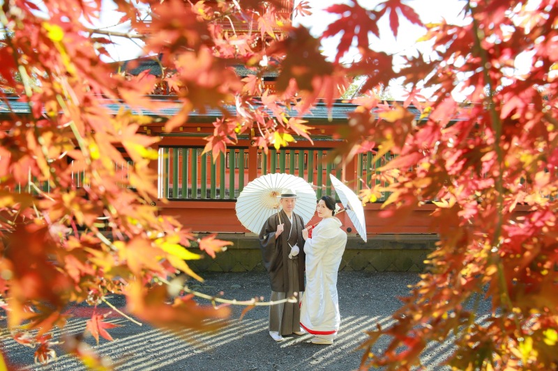 紅葉の中で。まだ紅葉が残っていて綺麗でした