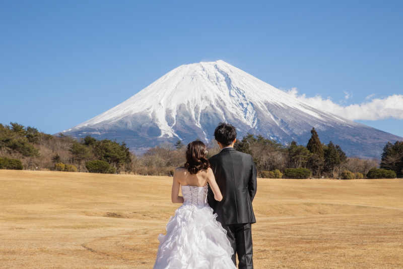 くっきり富士山の高原で