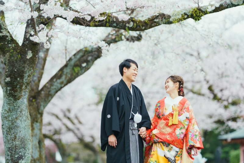 和装＋洋装プランで桜いっぱいのウェディングフォト