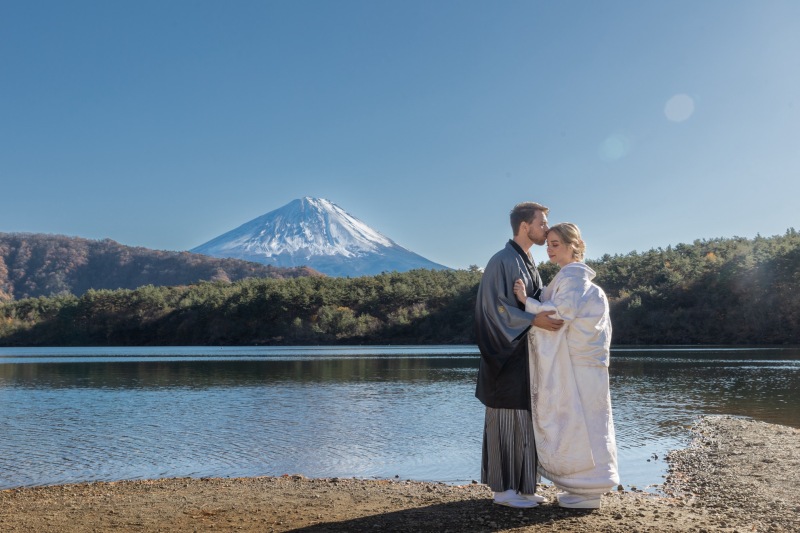 富士五湖での富士山背景の撮影