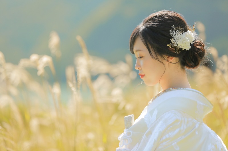 和装ヘア、ブリザードと金のアクセを合わせて