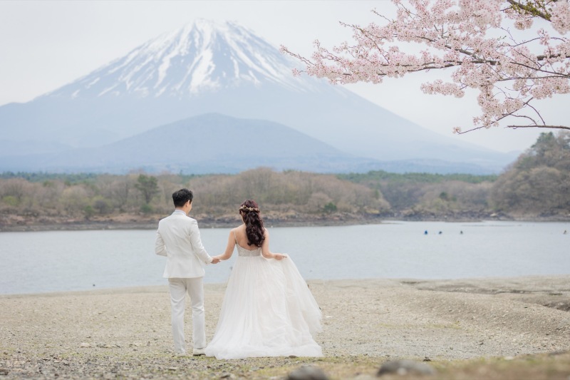 富士五湖で桜と富士山