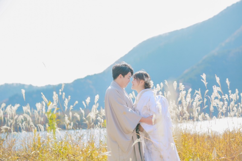 ススキの草原での撮影