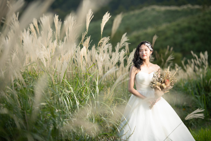 ススキを背景に