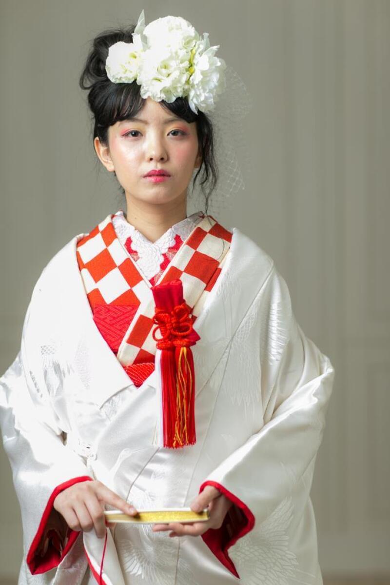 新婦 色掛下 市松 赤 