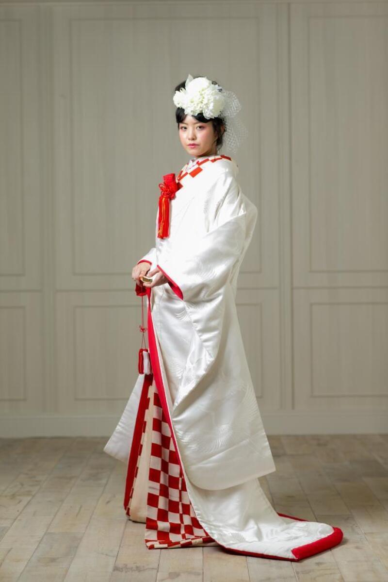 新婦 色掛下 市松 赤 