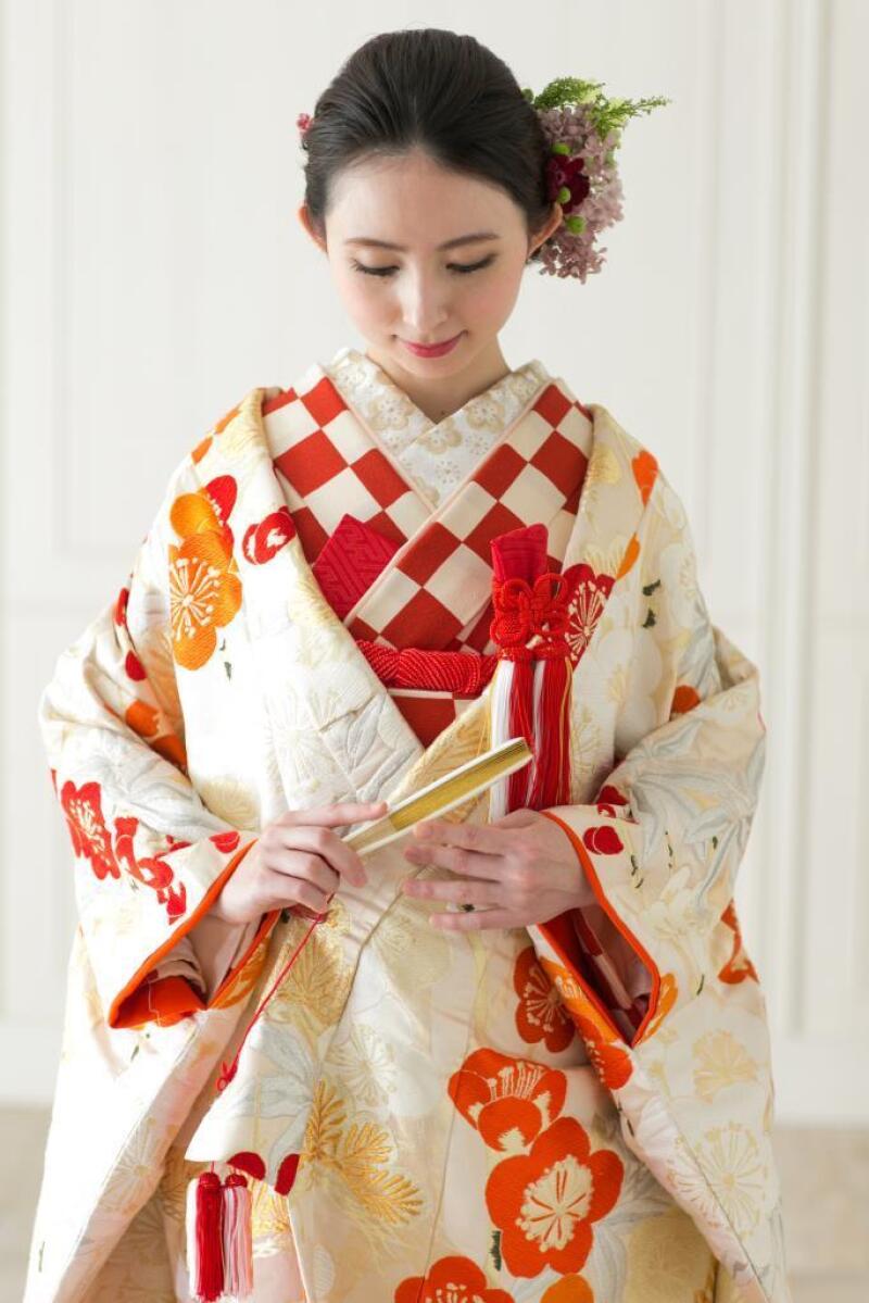新婦 色掛下 市松 赤 