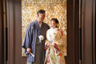 笑顔いっぱいの和装チャペルフォト