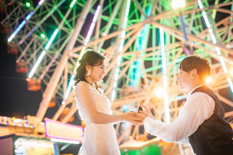 夜景の遊園地フォトがまるでプリンセス♪
